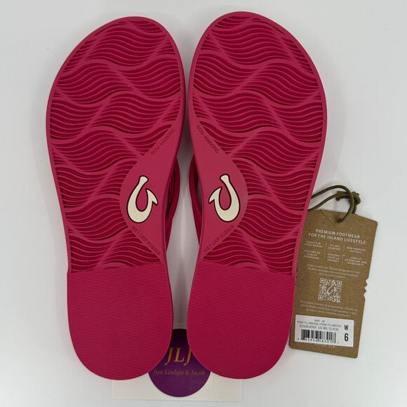 OluKai Women's 'Aka Water Resistant Knotted Thong Sandals Pink Plumeria Size 6 - Picture 10 of 11